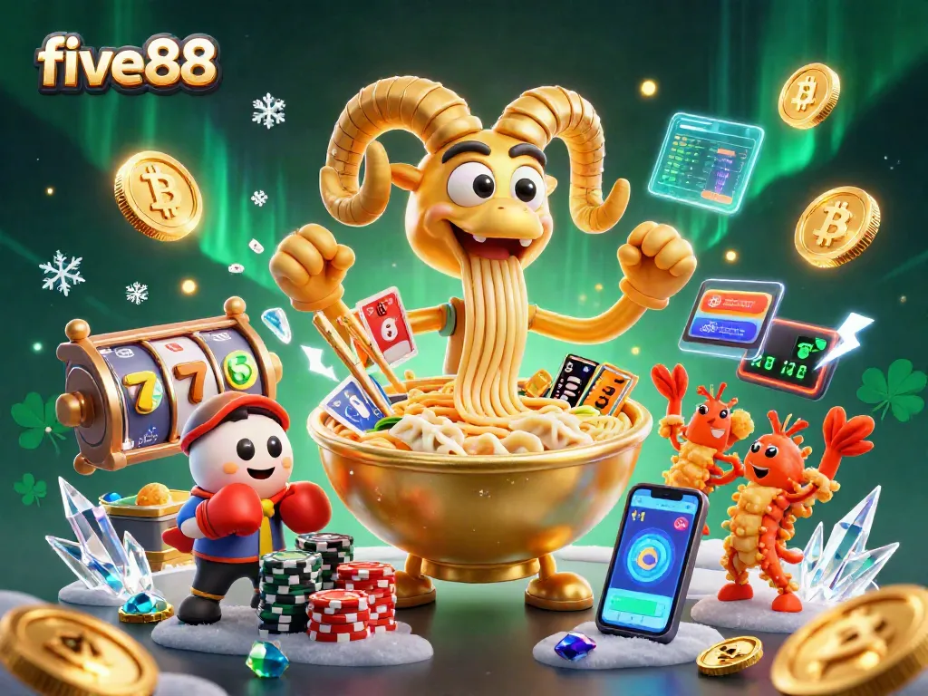 Experience the excitement of five88, where vibrant characters deal cards and stack chips in a lively casino scene.