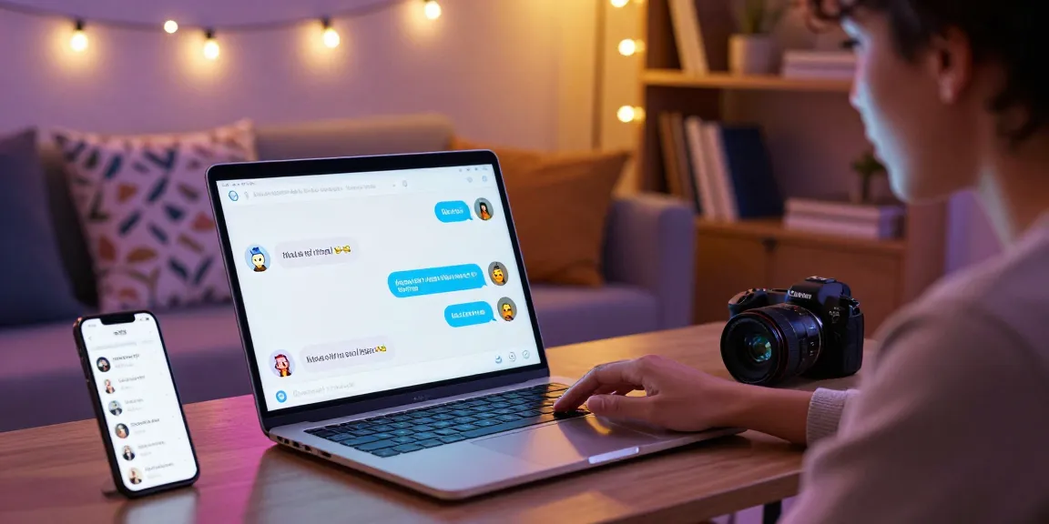 Engaging user interacting with NSFW AI chatbot on a modern laptop, cozy home environment with playful character avatars.