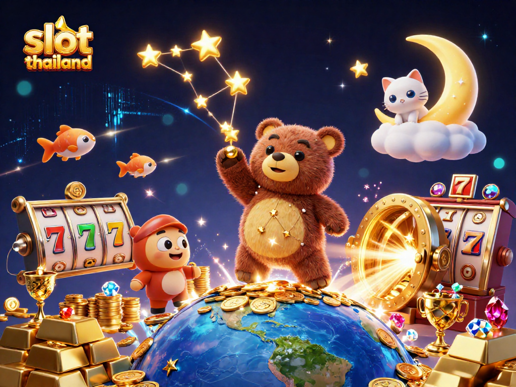 Experience the thrill of slot thailand with engaging characters and sparkling treasures in this vibrant casino scene.