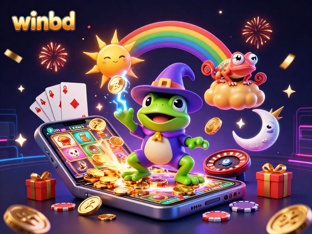Experience thrilling wins with winbd in this exciting 3D digital illustration capturing the essence of online gambling.