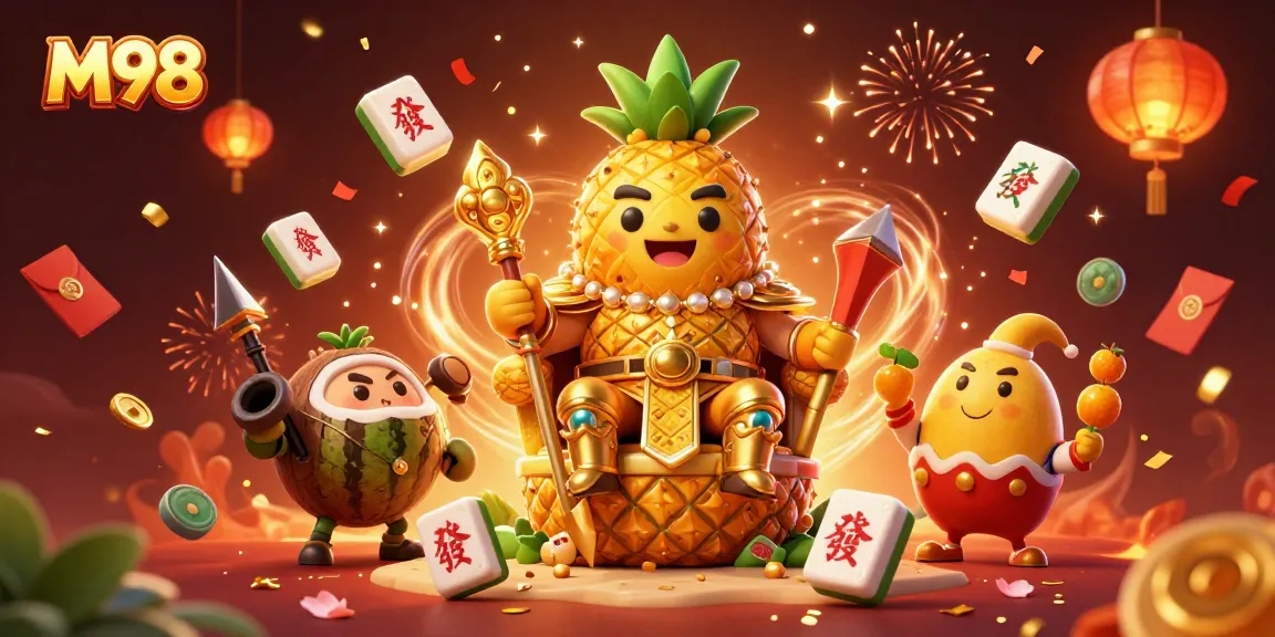 Experience exciting gaming at M98 with vibrant casino-themed characters and elements.