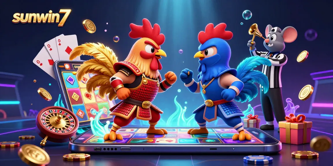 Engage with sunwin7 as roosters battle in an epic showdown among vibrant slot game elements.