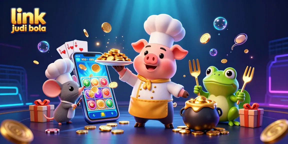 Experience thrilling action with link judi bola as cartoon characters serve golden prizes in a vibrant, animated scene