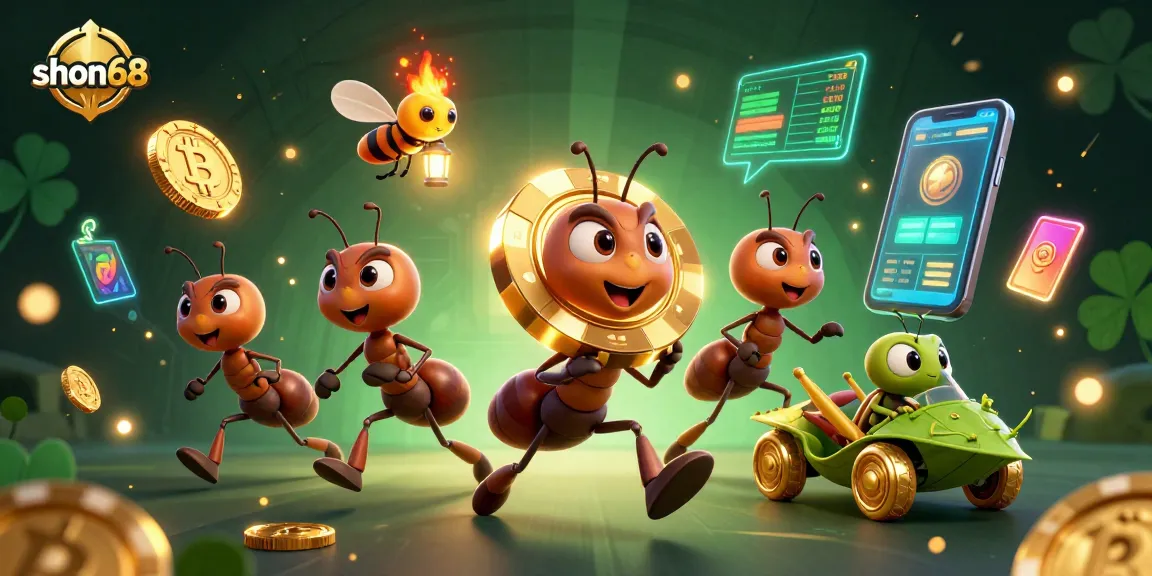 Experience thrilling heists with shon68 as ants transport gold poker chips through crypto-infused landscapes.