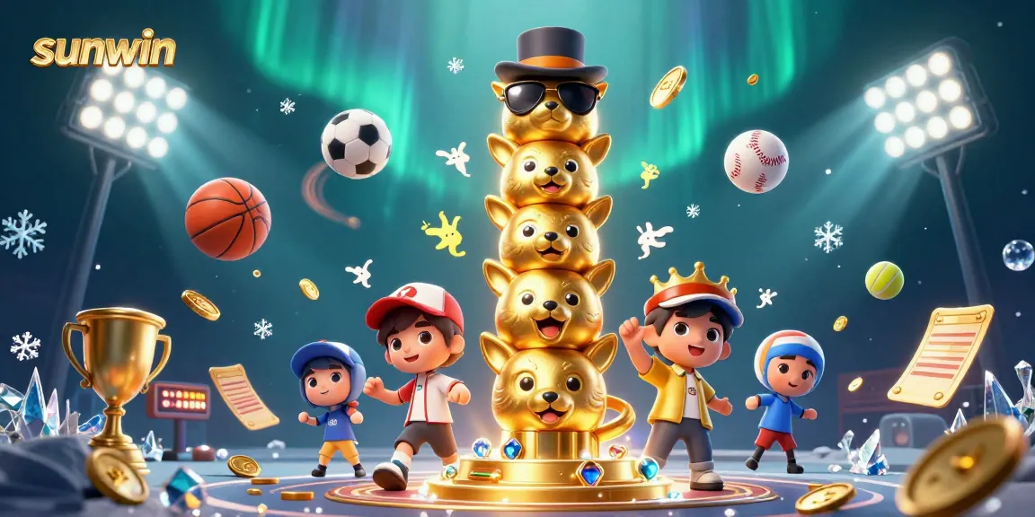 Win big with sunwin in this vibrant 3D casino scene showcasing dynamic sports betting elements.