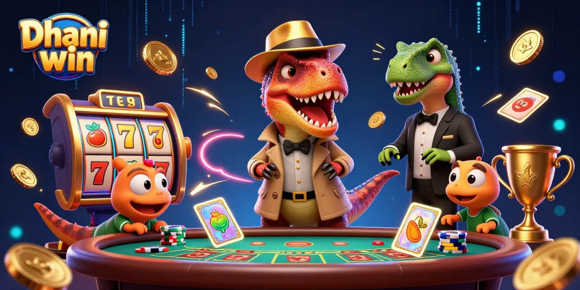 Dhani win captivates gamers with an exciting 3D scene featuring a clever velociraptor at a jackpot table.