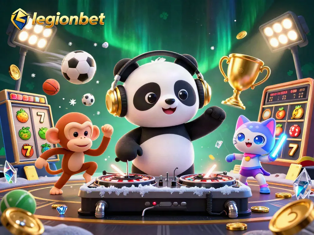 Spin and win at legionbet with 3D cartoon characters enjoying slots and lively gaming action.