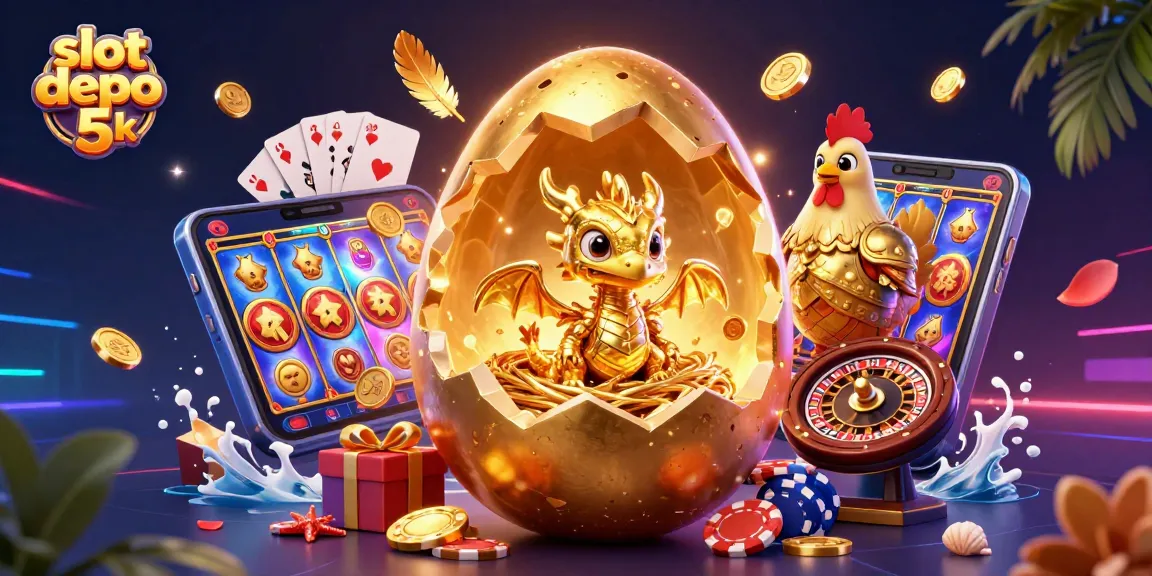 Experience thrilling gameplay with slot depo 5k, featuring a glorious gold dragon amidst casino treasures.