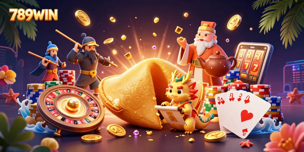 Engage with the thrilling visuals of 789WIN featuring dynamic casino elements and a rich 3D illustration.